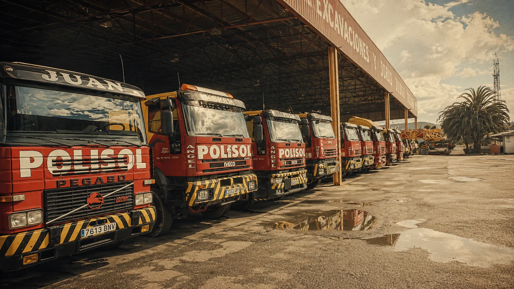 Flota real de Grúas Polisol: camiones y grúas en las instalaciones de Cartagena