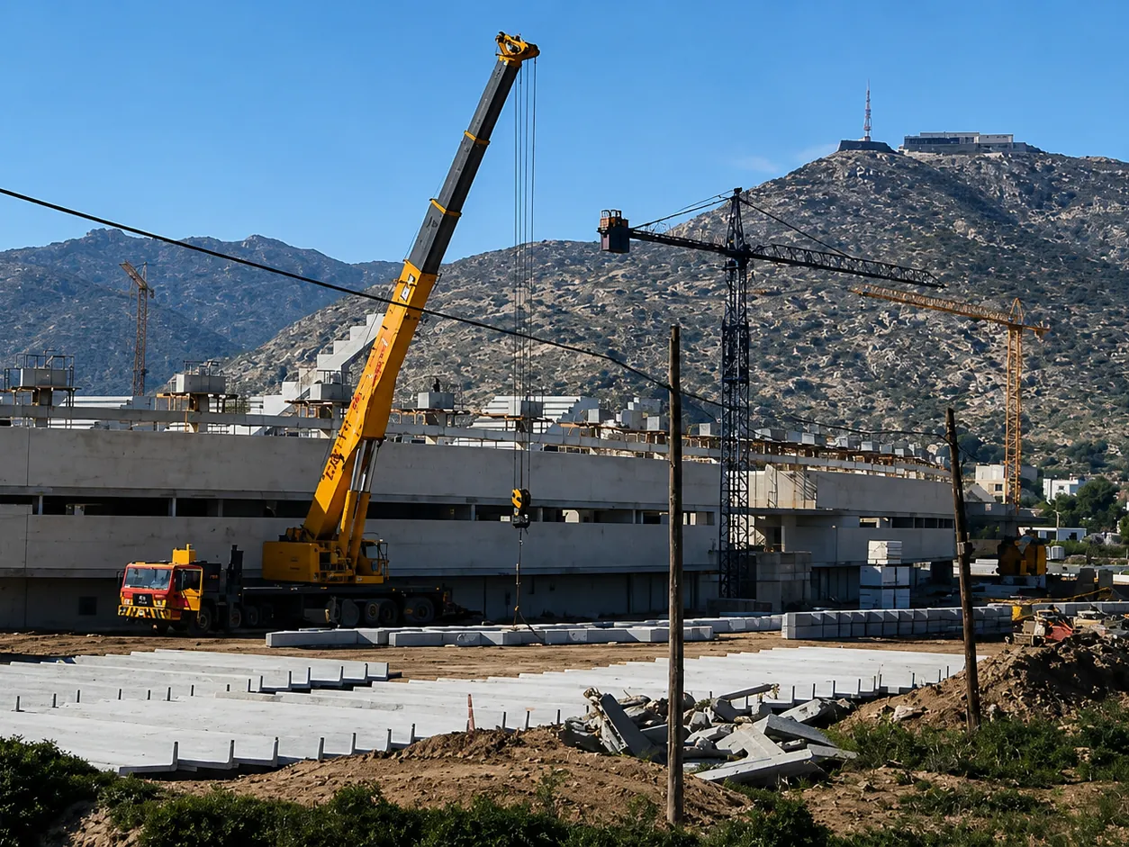 Grúas Polisol participando en la construcción del estadio de fútbol de Cartagena